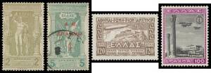 GREECE: 1861-1960 with Paris and Athens printings to 80L, 1871-95 imperfs to 1D, 1896 Olympics mint & used part set with 2D olive-bistre *, 1900 Olympics Red Surcharges include 5L on 1D *, 50L on 2d *, 1D on 5D used, 1926 Overprints group *, 1927 mint & u