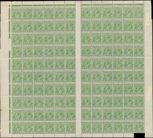 Complete sheets comprising KGV 1d green x2 (one falling apart, the other badly toned), 2d on 1&frac12;d Plate 3 & &frac12;d overprinted 'OS' CTO, also No Wmk &frac12;d Roo x2, 8&frac12;d Aborigine, 1960 Melbourne Cup & 1969 Flight, unmounted. (9 sheets)