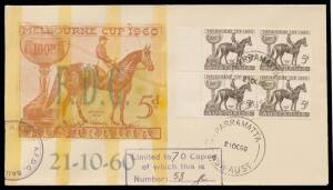 Shoebox with complete coils of 1000 comprising KGVI No Wmk 2d violet & 1d Princess (both a bit aged), Flowers 2c (damp spotting) & 10c (very fine); a bundle of FDCs including Colingridge Rivett for 1960 Melbourne Cup, 1971 Christmas block of 7 x6, etc; ve