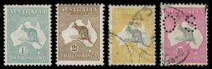 First Watermark 2/- mint (disturbed gum) & 5/- commercially used; Third Watermark 2&frac12;d mint pair (a bit aged), 1/- with the Watermark Sideways mint, 10/- perf 'OS' commercially used (Cat $500) & 10/- Type B 'SPECIMEN', SMult Watermark &pound;2 'SPECIMEN'; and Co