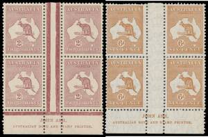 John Ash Imprints comprising Third Wmk 6d brown 'N' over 'A'; Small Multiple Wmk 6d 'N' over 'N' and 'N' over 'A' pairs, 9d Plate 3 pair and 2/- Plate 1 'N' over 'A' block of 4 (evenly "suntanned" gum, unmounted); and CofA Wmk 6d Plate 3 block of 4, 9d P