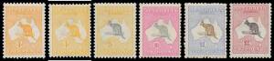Simplified set with First Watermark to 4d (both shades) 5d & 9d, plus Third Watermark 6d blue, 6d brown, 1/-, 2/- maroon & Bicolours 5/- to &pound;2 (hinge remainder), plus CofA Watermark 'SPECIMEN' set, rich colours & very fresh, variable centring & a couple o