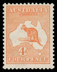 4d orange, from the top of the sheet with marginal horizontal watermark line, unmounted, Cat $850. Advertised retail $625.