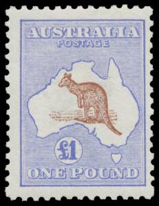 &pound;1 brown & blue, an unusually tall stamp of exceptional freshness, Cat $4000. Advertised retail $3500.