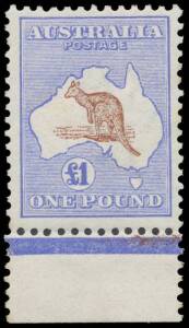 &pound;1 brown & blue BW #51A marginal example from the base of the sheet, fresh colours & full perfs, unmounted, Cat $15,000. Rarely available in this quality, let alone unmounted.