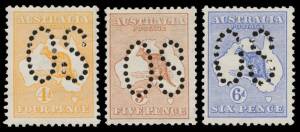 PERFORATED LARGE 'OS': &frac12;d 1d 2d 2&frac12;d 4d 5d & 6d, variable centring, a few minor bends, Cat $1950+. Advertised retail $1800+. (7)