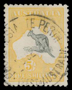 5/- grey & chrome-yellow BW #43B, 'POSTE RESTANTE PERTH/WESTN AUSTRALIA' cds, Cat $675.