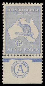 6d ultramarine Plate 1 'CA' Monogram single BW #19(1)ze, the gum a bit aged/toned but of fine facial appearance, glazed hinge remainder, Cat $4000.