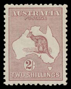 2/- maroon with Frame Break at Upper-Left BW #38(2)m, faint guarantee handstamp, unmounted, Cat $500 (mounted). Advertised retail $625 for a normal unmounted single.