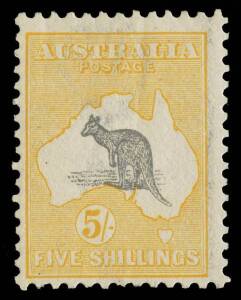 5/- grey & yellow, tiny imperfections, unmounted, Cat $2000. Advertised retail "POR".