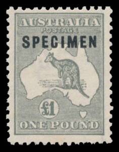 &pound;1 grey with Type 'C' 'SPECIMEN' Overprint BW #53xb, a couple of nibbled perfs, very fresh & unmounted, Cat $750.