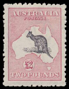 &pound;2 purple-black & rose-carmine BW #56C [R55], well centred, characteristic rough perfs, Cat $6000. An attractive example: most stamps from this printing are significantly off-centre &/or have gum bends. Ex Stuart Hardy: acquired at auction in May 2013 for
