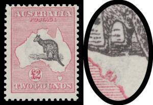 &pound;2 purple-black & rose-carmine with Spencer's Gulf Silted-Up BW #56(D)d, lightly mounted, Cat $9750. Advertised retail "POR".