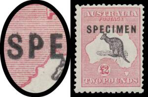 &pound;2 purple-black & rose-carmine with Type C 'SPECIMEN' Overprint with Shaved 'P' in 'SPECIMEN' BW #56xf, Cat $1000.