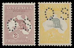 PERFORATED 'OS': 2d to 1/- plus 2/- maroon & 5/-, 2d & 1/- with "suntanned" gum otherwise very fresh, variable centring, most are lightly mounted, Cat $2650. Advertised retail $1750. (9)