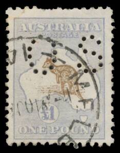 - &pound;1 chocolate & dull blue BW #52Ab, a couple of short perfs at the top & repaired corner at upper-left, Cat $9000. A very attractive, albeit repaired, example of this scarce stamp.