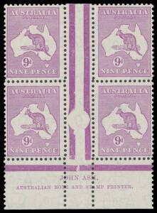 9d violet Plate 4 Ash Imprint ('N' over 'N') Second State with "screw" in Jubilee Lines BW #28(4)zb, three units unmounted, Cat $1500+ (mounted). [NB: the ACSC doesn't distinguish between first & second states of the imprints except for the CofA issue]