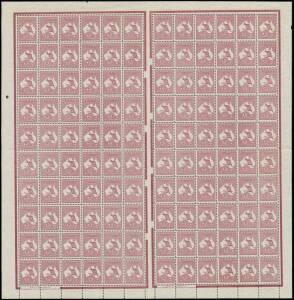 Redrawn Die 2/- maroon complete sheet of 120 with Authority Imprints BW #41z & zb, unmounted). Advertised retail $960 as singles. An inexpensive Kangaroo sheet.