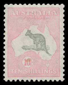 10/- grey & pink with Fox Faced Roo BW #50(V)s, very well centred, natural paper flaw in the value tablet, Cat.$1450.