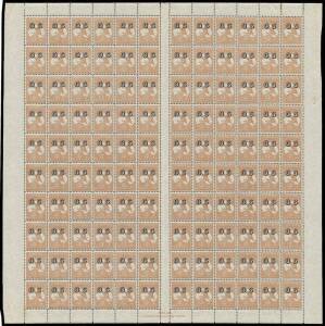 6d brown Plate 3 complete sheet of 120 with the three listed varieties BW #23(OS)3f g & ha and John Ash Imprint ('N' over 'N), variable centring but many are well centred, a few tonespots in the margins but the sheet is otherwise unusually fine, unmounted