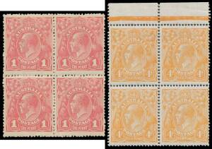 Stockbook with lots of multiples & varieties, mostly mint with Single Wmk including 1d pink BW #71T block of 4 (aged gum, Drury Certificate), 1d red shades perf 'OS' x9, 4d orange Watermark Inverted corner pair (creased) & 4d orange Line thru Value in blo