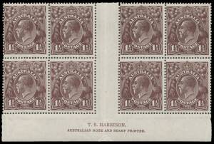 1&frac12;d black-brown Harrison Imprint block of 8 (4x2) BW #83(4)z, lower units unmounted, Cat $525 (mounted).