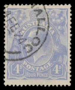 Harrison Plates 4d dull ultramarine with the Watermark Inverted BW #113Ba, neat 'MORDIALLOC/4FE24/VIC' cds, Cat $1000. [An example with the same cds but of 27MR24 sold at the Prestige auction of 17/8/2012 for $748]