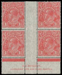 1&frac12;d scarlet on Translucent Paper from Plate 4 with Mullett Imprint block of 4 with 'ST' of 'POSTAGE' Joined BW #91aa(4)z, lower units unmounted, the Cat $600++ just for the Translucent Paper: imprint blocks not priced.