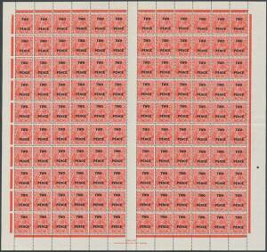 'TWO/PENCE' on 1&frac12;d scarlet BW #101 three complete sheets of 120 with One, Three or Four Plate Dots at Upper-Right, a few minor varieties, the first sheet with 'N' over 'A' Imprint, the others with 'N' over 'N' Imprint, the second sheet with a few very min