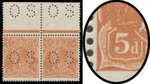 - 5d orange-brown Thin Words of Value (Advanced State, also with Spotting around Left-Hand Value Tablet) BW #126bh being the second unit in a marginal horizontal pair from the top of the sheet, unmounted, Cat.$650+ plus variety. [The deterioration at lowe