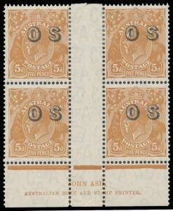 Ash Imprint blocks of 4 comprising &frac12;d, 1d x4 & a strip of 4, 1&frac12;d, 2d x3, 3d, 4d & a pair, 5d x3 & 1/4d pair (**); and overprinted 'OS' &frac12;d (CTO), 1d (aged), 2d x2 & a block of 8 and 5d (3 units unmounted); generally fine to very fine with some units unmoun