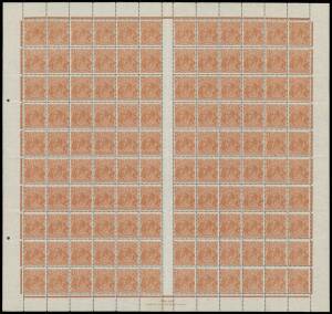 5d orange-brown BW #127 complete sheet of 120 with the 12 listed varieties #127d to o including na and Ash Imprint, a few minor blemishes & a few bends that don't affect the very fine facial appearance, unmounted, Cat $4800++ (as mounted singles, plus the