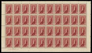 1938-49 Robes Thin Paper 5/- complete lower pane of 40 (10x4) with Authority Imprint; four units with gum bends, unmounted.