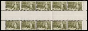 1966-72 Navigators 75c Captain Cook complete horizontal gutter block of 10 (5x2) BW:462ca, folded in the gutter as is usually the case & between columns 3 & 4, unmounted, Cat $2000 for the complete block: see footnote 3 in the ACSC.