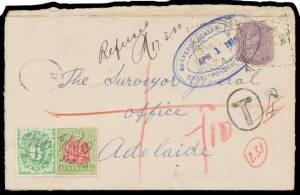 Eclectic group including 1913 registered cover with South Australian 2d only & taxed 10d with rare postage dues combination franking of Filled Tablet 6d + Victoria Design 4d, 1915 with Penny Engraved tied by 'KEWELL/VIC' cds, 1936 & 1937 registered with K