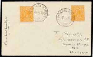 Bundle of covers mostly to America or Canada including 1915 with KGV 1d red Secret Mark, 1916 with 2&frac12;d Roos pair & WA 'PASSED BY/CENSOR.' h/s, 1917 makeshift envelope underpaid & taxed, 1929 linen-lined registered with 6d brown Roo, 1956 Olympics 7&frac12;d & '.