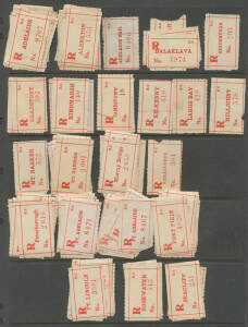 REGISTRATION LABELS: Carton with a partly sorted accumulation of mostly blue/white labels but includes a duplicated selection of South Australian early red/white types. (100s)