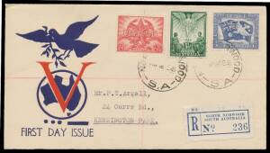 Mostly 1950s-1980s in carton with a few better items, Royal & Wesley types, Guthrie unaddressed covers, noted 1946 Peace cancelled at North Norwood with illustration by unkown artist ["Believed by Frank Pauer to be Frank P Smith"] and Wesley &pound;sd Navigator