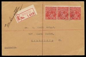 1928 (Mar 28) Darwin-Charleville per Bill Lancaster & Mrs Jesse Miller AAMC #112 registered cover, signed by Lancaster, Cat $1000+. Only 12 covers were carried on this final leg of their journey from England. ]The AAMC states "Mrs Miller was the first wom