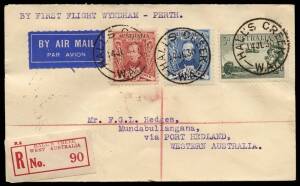 1930 (July 14-20) registered covers flown by Norman Brearley of Western Australia Airways on the extension to Wyndham of their Perth-Derby route, AAMC #165a, all from Hall's Creek to Broome, Derby, Mundabullangana, Port Hedland & Perth, Cat $500+. (5)