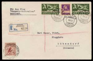 1933 (March) Switzerland-Australia per Carl Nauer AAMC.#306, registered, Cat $850. [Later the same year, Nauer died when his plane disappeared over the Atlantic Ocean, off the mouth of the Congo River]