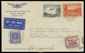 1934 (Oct 21) Trans-Pacific flight Brisbane-San Francisco via Fiji and Honolulu per Kingsford Smith & PG Taylor in "Lady Southern Cross" AAMC #455, Fiji 3d tied by Suva cds & US 3c tied by Honolulu d/s, Los Angeles b/s, signed "CKingsford Smith", a couple
