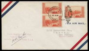 1934 Hawaii-California cover from the last leg #455a, signed "PG Taylor" across 3-line handstamp 'Charles Kingsford Smith, Pilot/Lady Southern Cross/Australia-Fiji Islands-Hawaii-USA', Cat $3000. Only 10 flown. Plus a US commemorative cover for the arriva