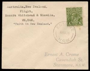 1934 (Nov 22) 15th Trans-Tasman Crossing per RG Whitehead & ER Nichol in "Faith in Australia" AAMC #463, Cat $425. Only 12 covers carried.