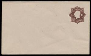 ENVELOPES: 1918 1&frac12;d black-brown Die 1 (Top Point of Star Broken and Base of '2' at Left Curves Upwards) BW #EP16, unused, Cat $1000. [The ACSC states "A very few mint Die 1 envelopes are recorded"]