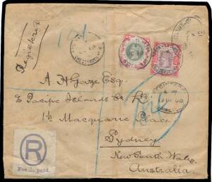 Postal history selection including NSW 1895 Letter Card uprated to letter rate to Germany, 1911 PPC at 1d rate to GB + 1d late fee, Queensland 1912 OHMS to GB with 2d perf 'OS', etc, several underpaid & taxed items, also inwards mail including 1861 stampl