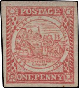 1850-51 Sydney Views Plate II (Clouds) 1d dull carmine SG 11, large even margins, a very early impression with strong detail & some lustre in the ink, tiny natural paper inclusion in the lower margin, unused, Cat &pound;6000. Ex "Manwood" (Lot 4046). RPSofV Cer