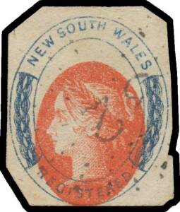 1856-59 'REGISTERED' Imperf (6d) orange & indigo SG 105 with the Vignette Misplaced to the Base, margins just clear to good but with clipped corners, light Rays '82' cancel of Armidale. A dramatic variety.