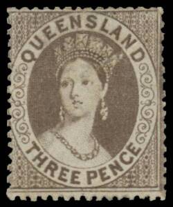 1860-61 Small Star Watermark Clean-Cut Perf 14-16 3d brown SG 8, unused, Cat &pound;700. [Bernie Manning's unused example with part-o.g. sold at the Prestige auction of 12/5/2007 for $1035]
