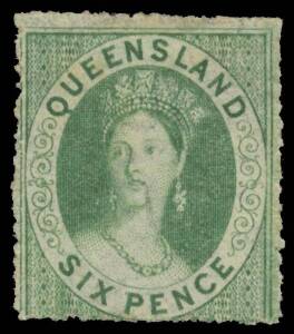 1860-61 Small Star Watermark Rough Perf 14-16 6d green SG 17, large-part o.g., Cat &pound;450.